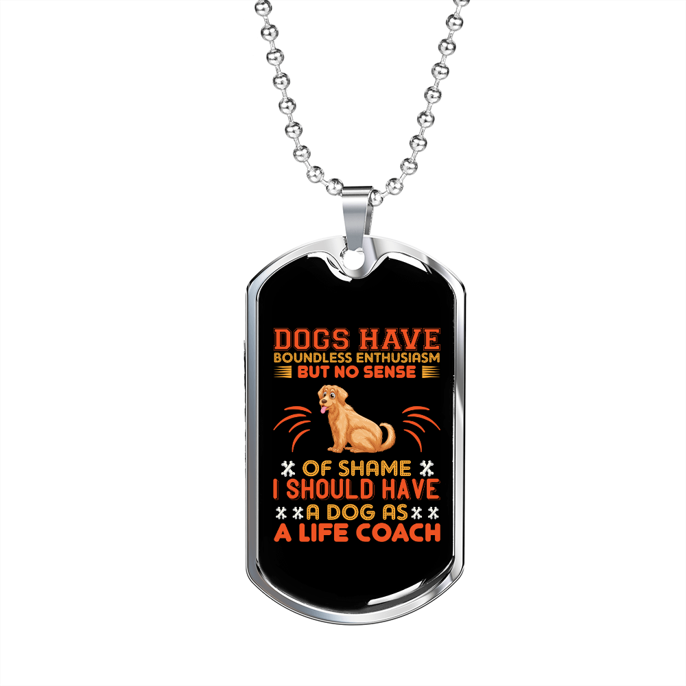 Life Coach Dog Necklace Stainless Steel or 18k Gold Dog Tag 24" Chain-Express Your Love Gifts