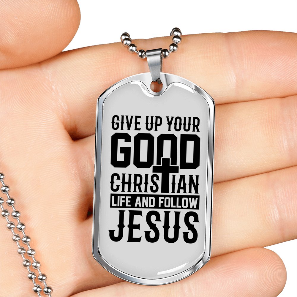 Life Follow Jesus Necklace Stainless Steel or 18k Gold Dog Tag 24" Chain-Express Your Love Gifts