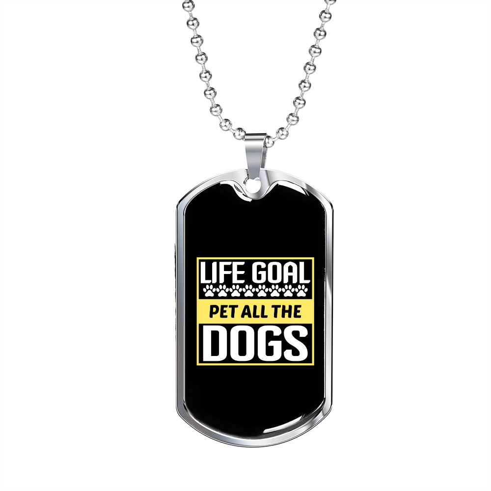 Life Goal White Necklace Stainless Steel or 18k Gold Dog Tag 24" Chain-Express Your Love Gifts