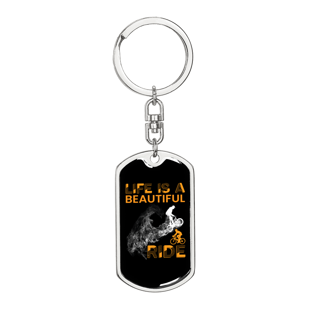 Life Is A Beautiful Ride Biker Keychain Stainless Steel or 18k Gold Dog Tag Keyring-Express Your Love Gifts