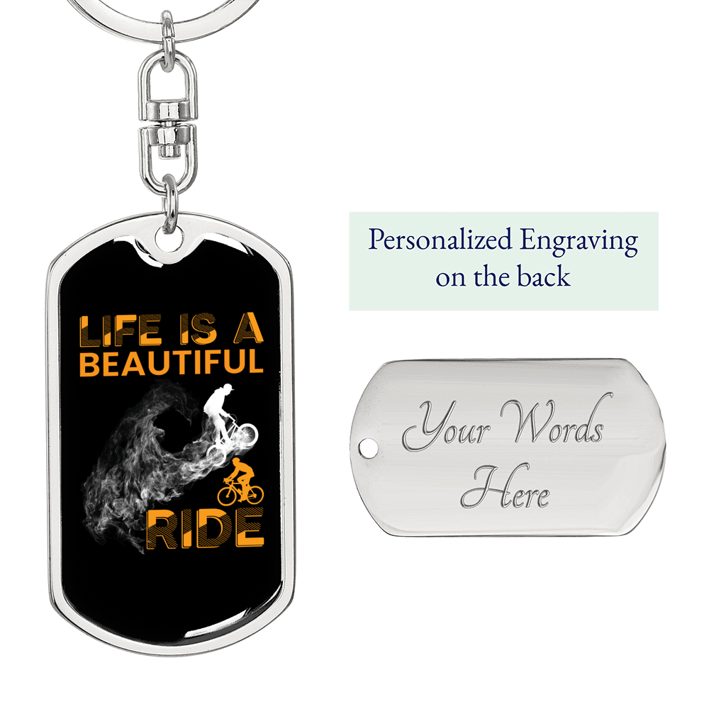 Life Is A Beautiful Ride Biker Keychain Stainless Steel or 18k Gold Dog Tag Keyring-Express Your Love Gifts