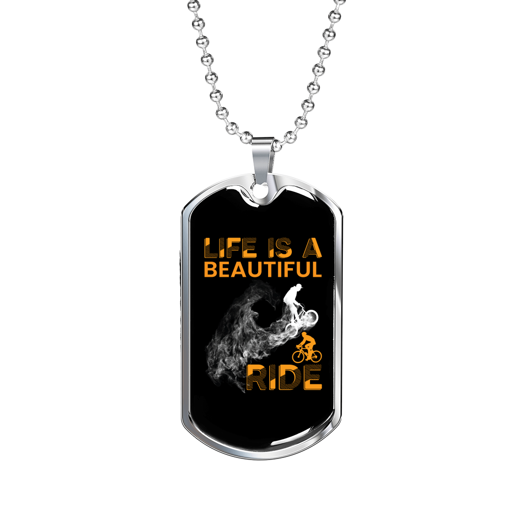 Life Is A Beautiful Ride Biker Necklace Stainless Steel or 18k Gold Dog Tag 24"-Express Your Love Gifts