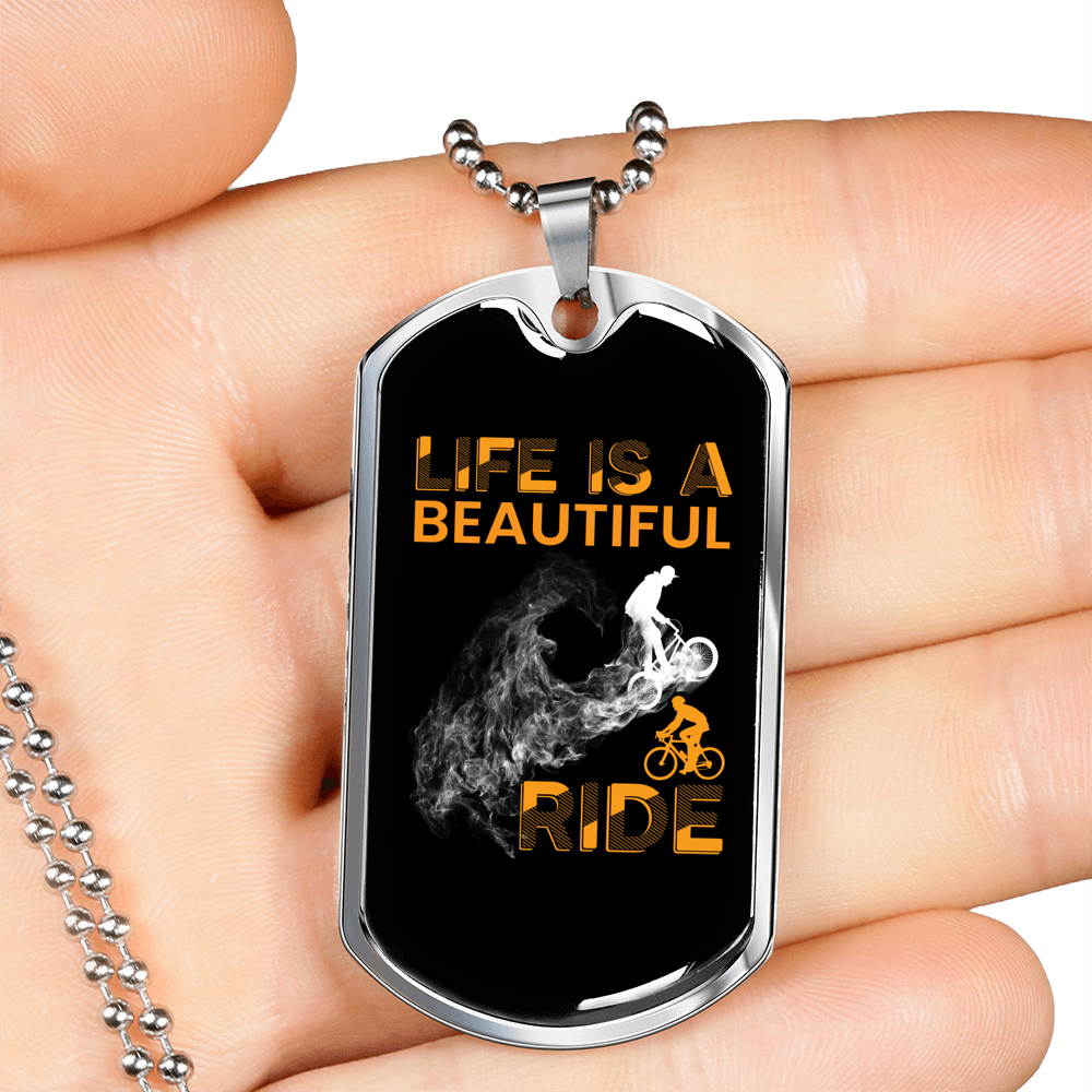 Life Is A Beautiful Ride Biker Necklace Stainless Steel or 18k Gold Dog Tag 24"-Express Your Love Gifts