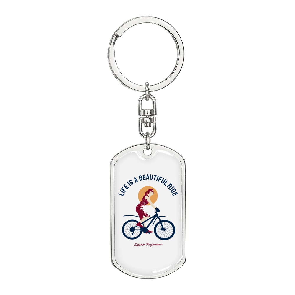 Life Is A Beautiful Ride Cycling Keychain Stainless Steel or 18k Gold Dog Tag Keyring-Express Your Love Gifts