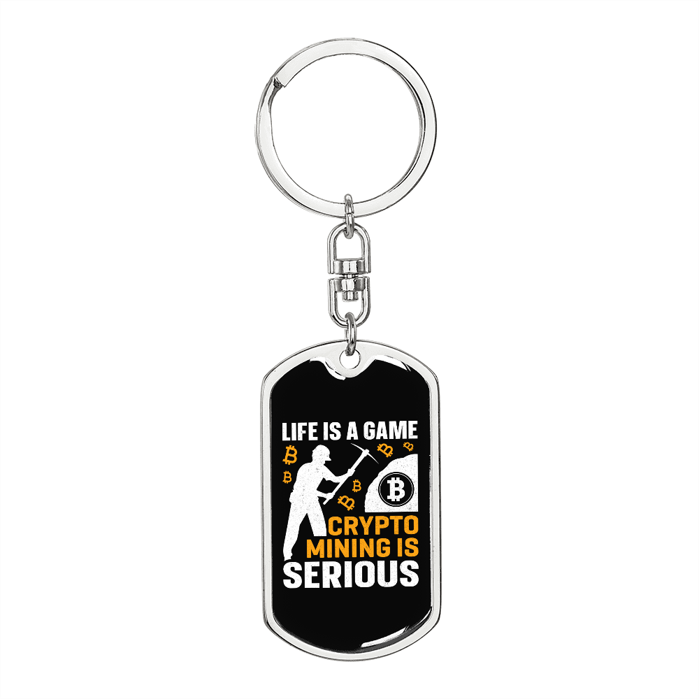 Life is a Game Crypto Keychain Stainless Steel or 18k Gold Dog Tag Keyring-Express Your Love Gifts