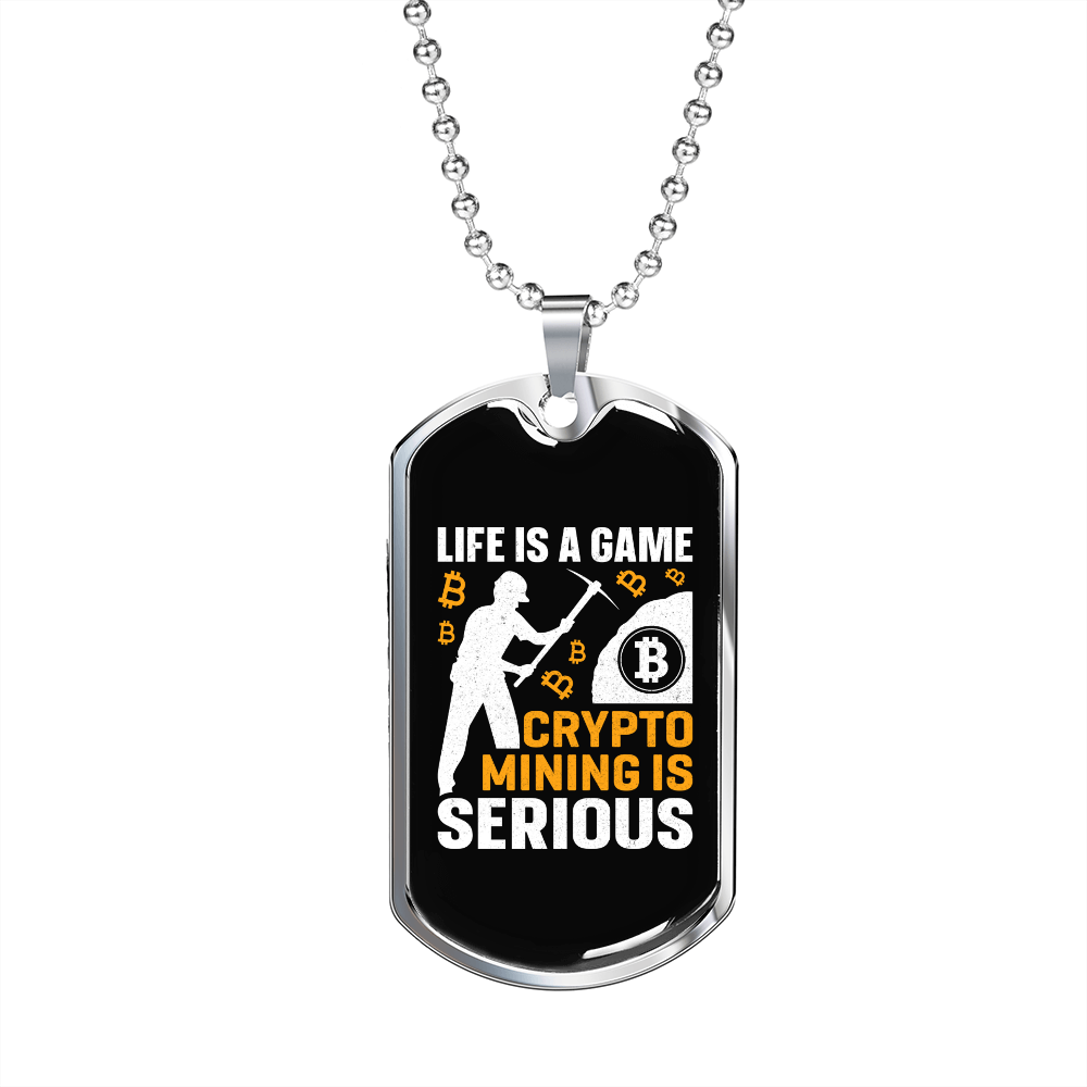 Life is a Game Crypto Necklace Stainless Steel or 18k Gold Dog Tag 24" Chain-Express Your Love Gifts