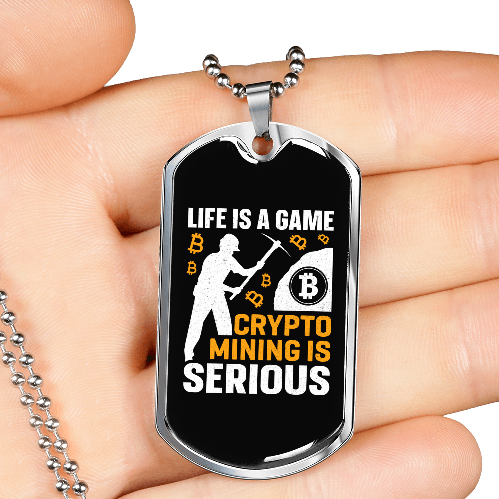 Life is a Game Crypto Necklace Stainless Steel or 18k Gold Dog Tag 24" Chain-Express Your Love Gifts