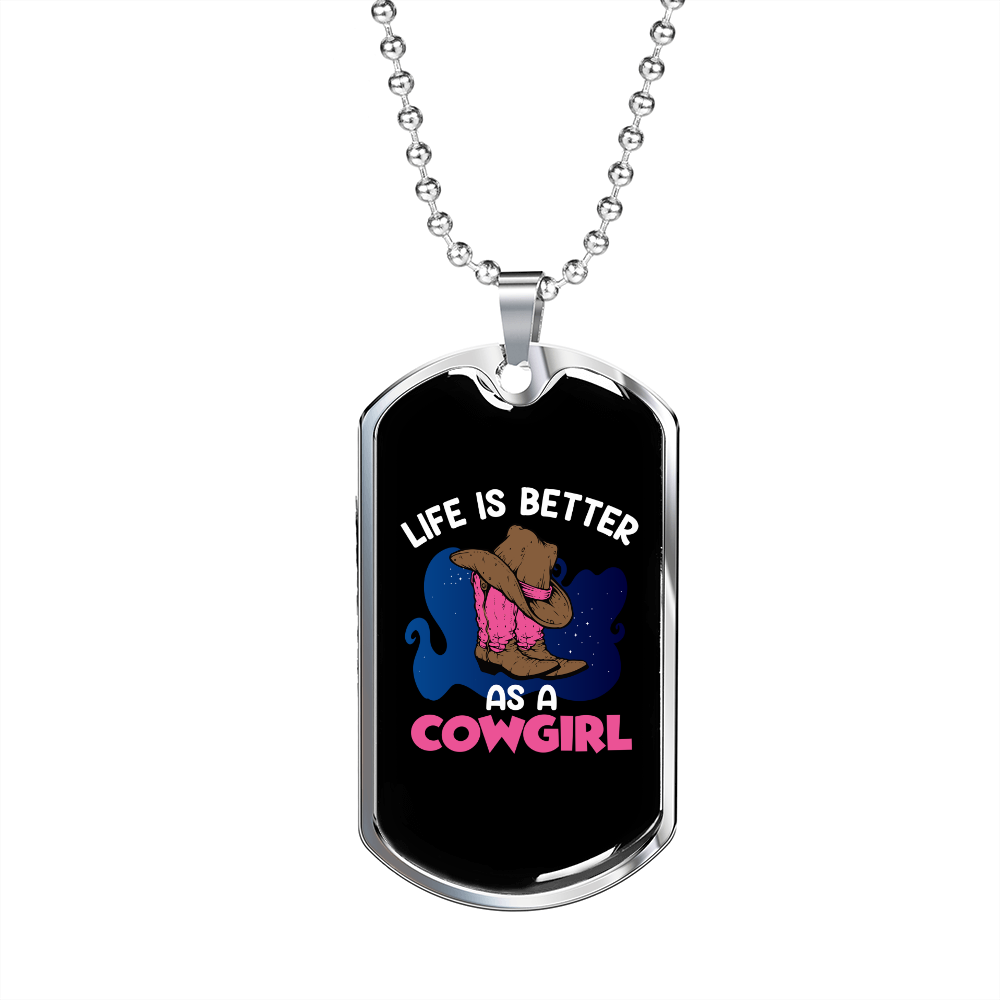 Life is Better as a Cowgirl Horse Necklace Stainless Steel or 18k Gold Dog Tag 24" Chain-Express Your Love Gifts
