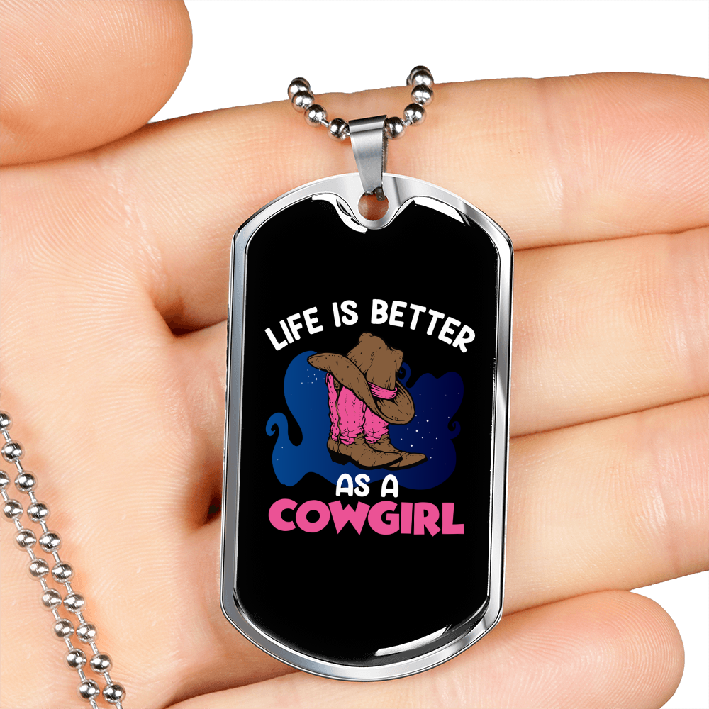 Life is Better as a Cowgirl Horse Necklace Stainless Steel or 18k Gold Dog Tag 24" Chain-Express Your Love Gifts