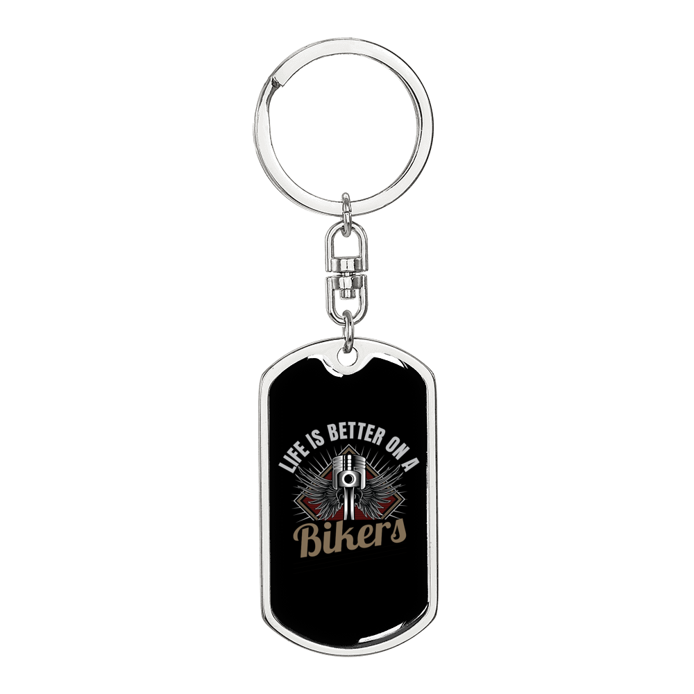Life Is Better On A Bikers Keychain Stainless Steel or 18k Gold Dog Tag Keyring-Express Your Love Gifts