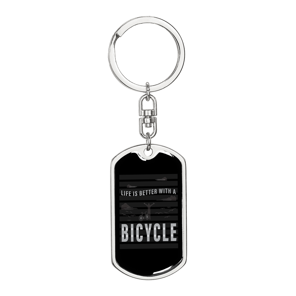 Life Is Better With A Bicycle Cycling Keychain Stainless Steel or 18k Gold Dog Tag Keyring-Express Your Love Gifts