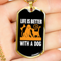 Life is Better With a Dog Orange Necklace Stainless Steel or 18k Gold Dog Tag 24" Chain-Express Your Love Gifts