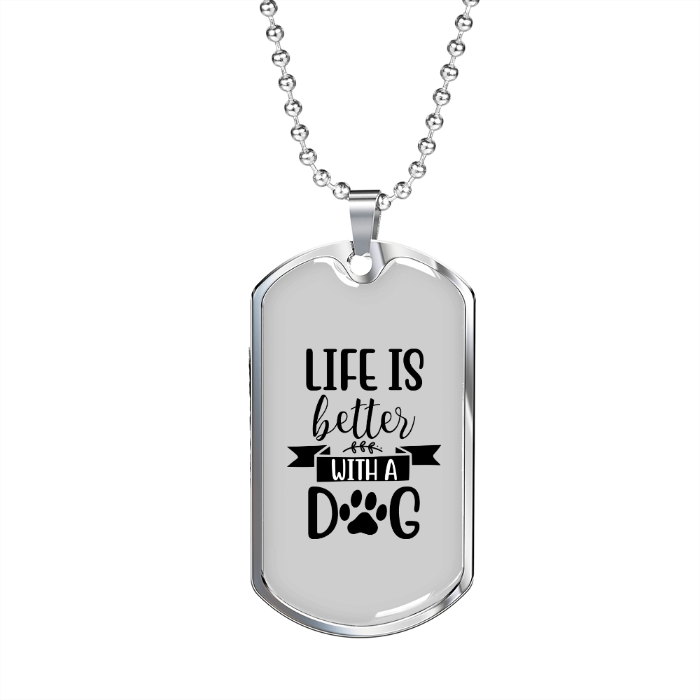 Life is Better With a Dog Transparent Paw Necklace Stainless Steel or 18k Gold Dog Tag 24" Chain-Express Your Love Gifts
