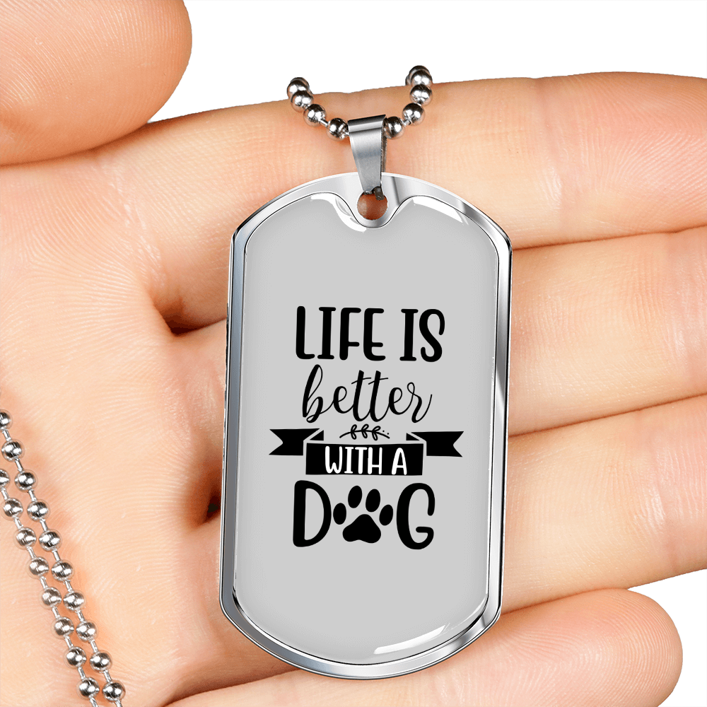 Life is Better With a Dog Transparent Paw Necklace Stainless Steel or 18k Gold Dog Tag 24" Chain-Express Your Love Gifts