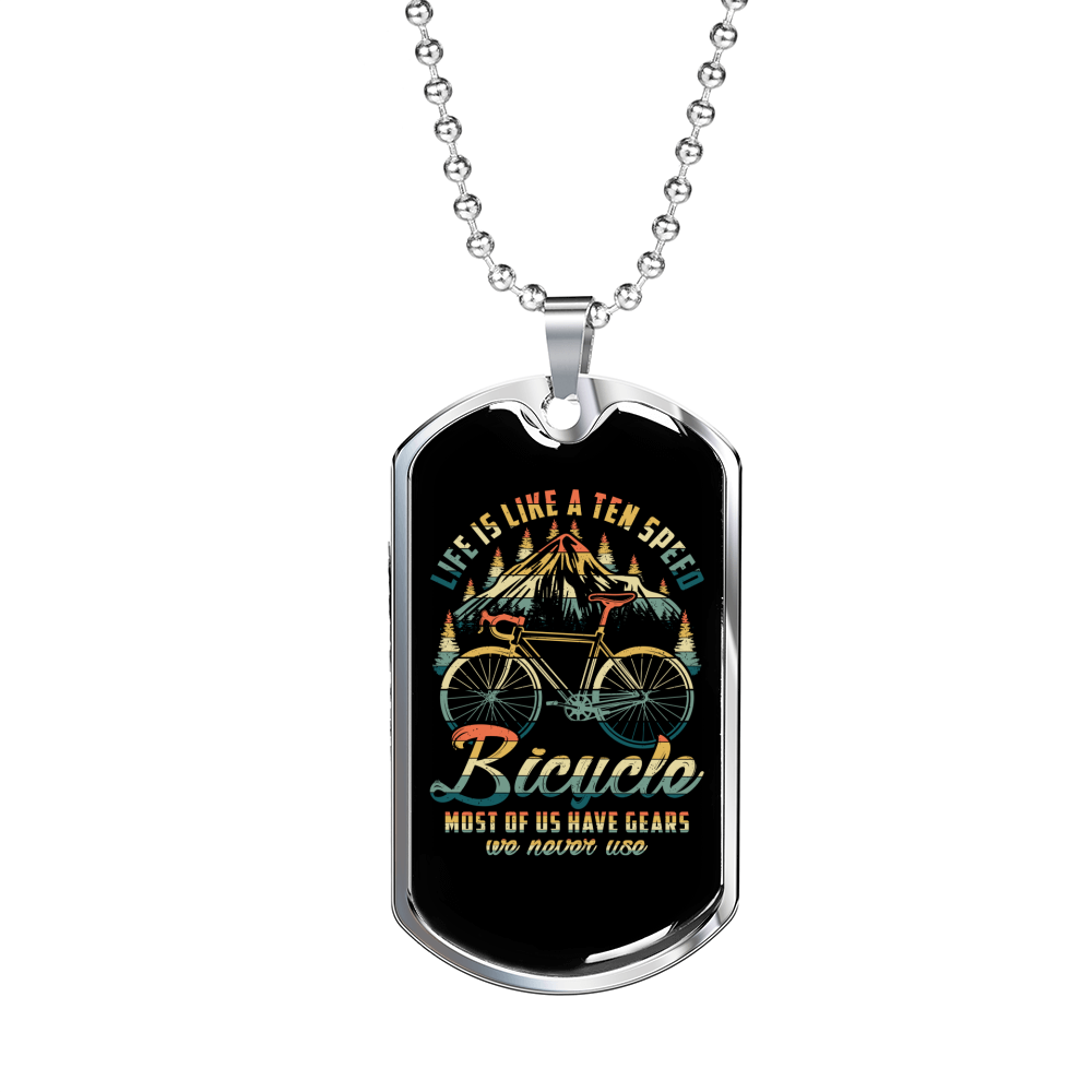 Life Is Like A Ten Speed Cycling Necklace Stainless Steel or 18k Gold Dog Tag 24"-Express Your Love Gifts