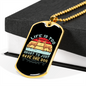 Life is Too Short Blue Necklace Stainless Steel or 18k Gold Dog Tag 24" Chain-Express Your Love Gifts