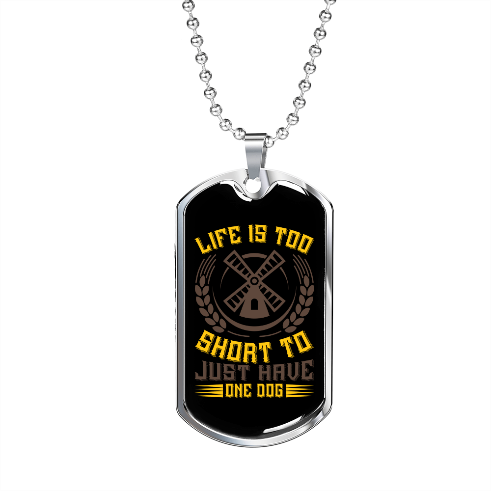 Life is Too Short Yellow Necklace Stainless Steel or 18k Gold Dog Tag 24" Chain-Express Your Love Gifts