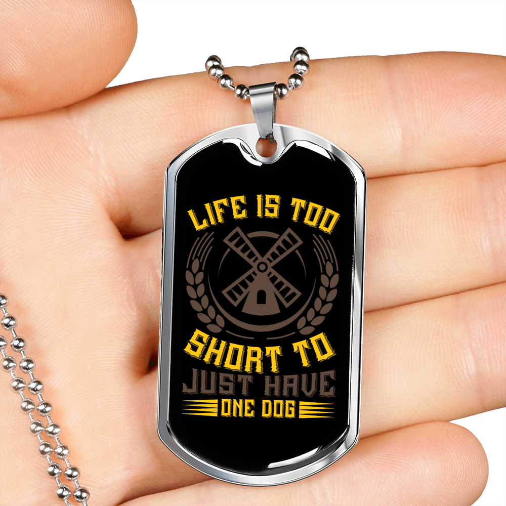 Life is Too Short Yellow Necklace Stainless Steel or 18k Gold Dog Tag 24" Chain-Express Your Love Gifts