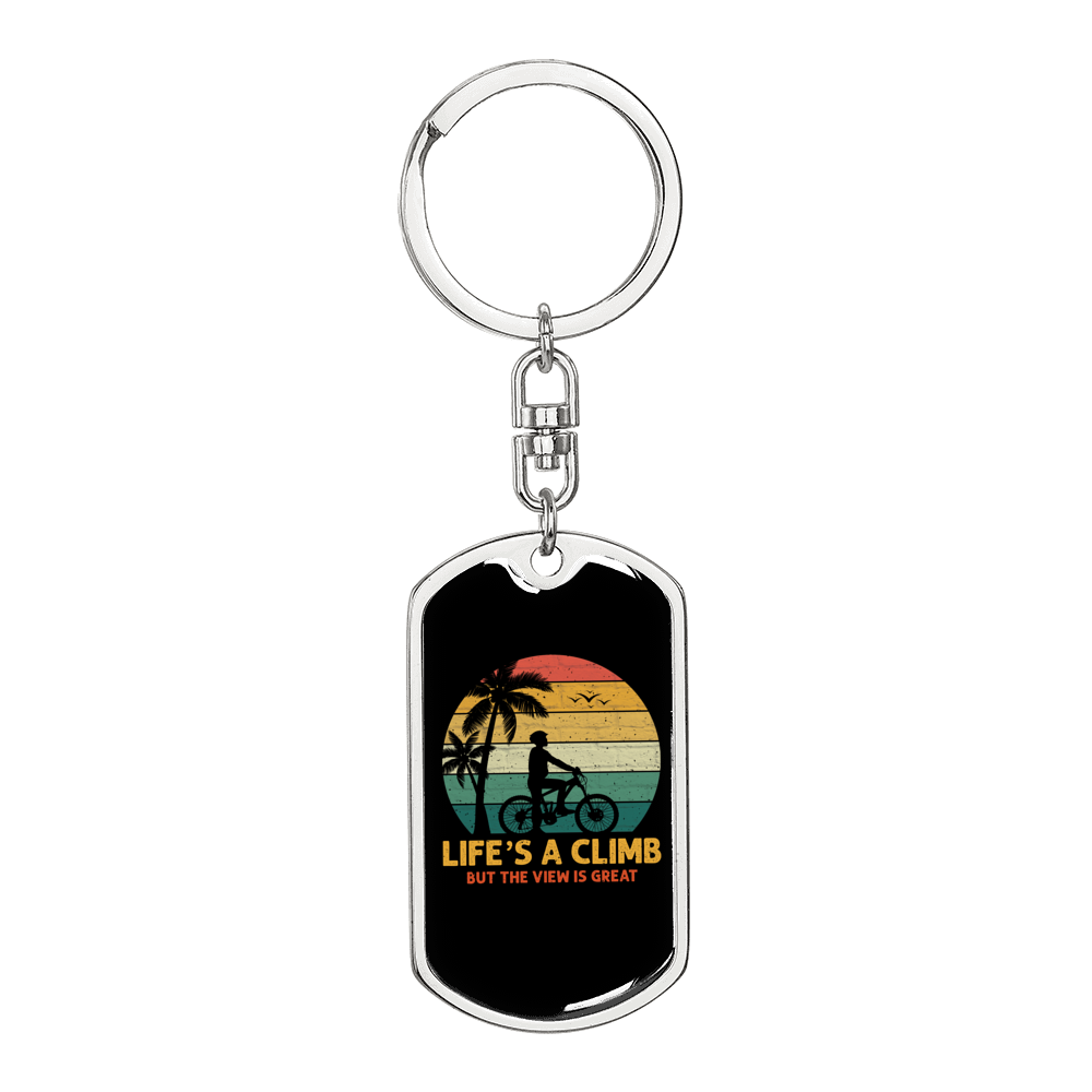 Life'S A Climb Cycling Keychain Stainless Steel or 18k Gold Dog Tag Keyring-Express Your Love Gifts