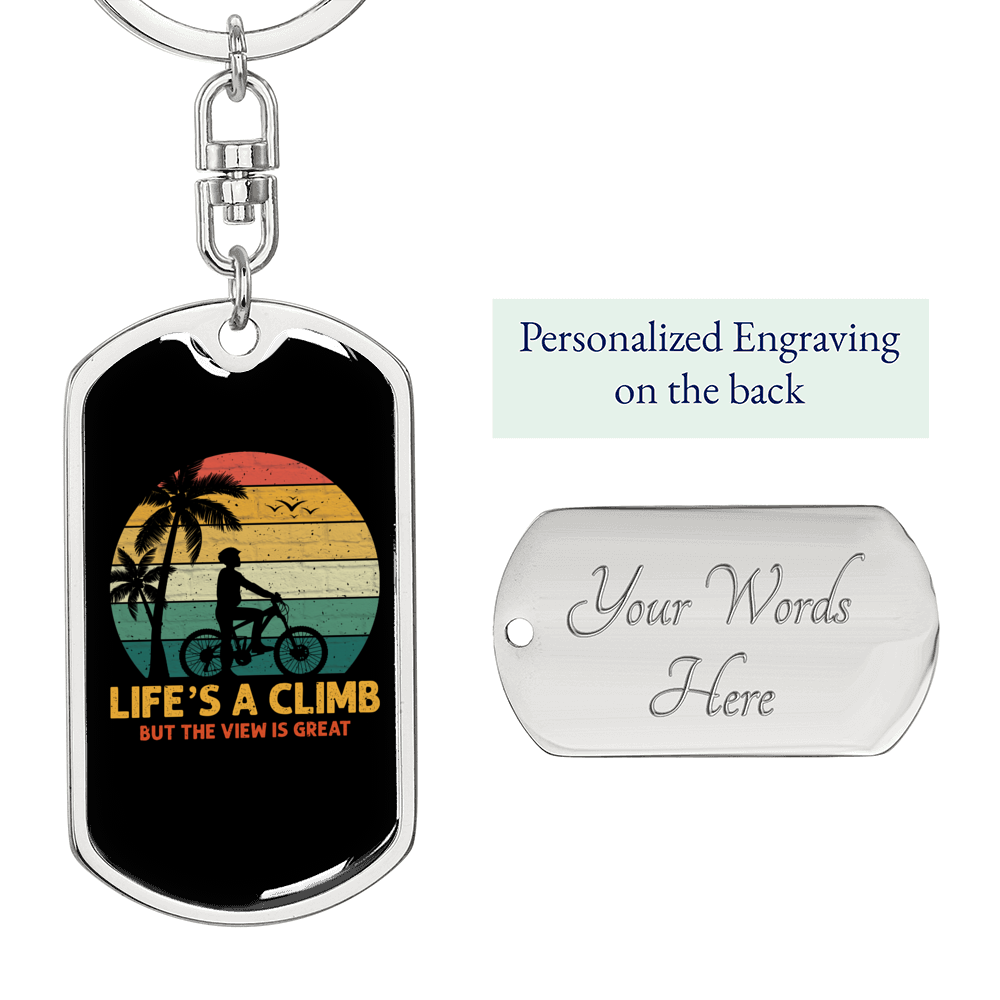 Life'S A Climb Cycling Keychain Stainless Steel or 18k Gold Dog Tag Keyring-Express Your Love Gifts