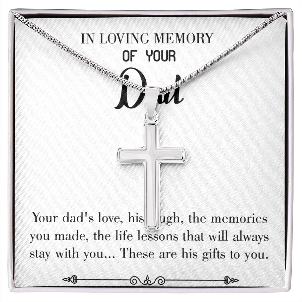 Life's Lesson Dad Memorial Gift Dad Memorial Cross Necklace Sympathy Gift Loss of Father Condolence Message Card-Express Your Love Gifts