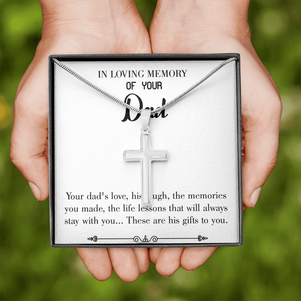 Life's Lesson Dad Memorial Gift Dad Memorial Cross Necklace Sympathy Gift Loss of Father Condolence Message Card-Express Your Love Gifts