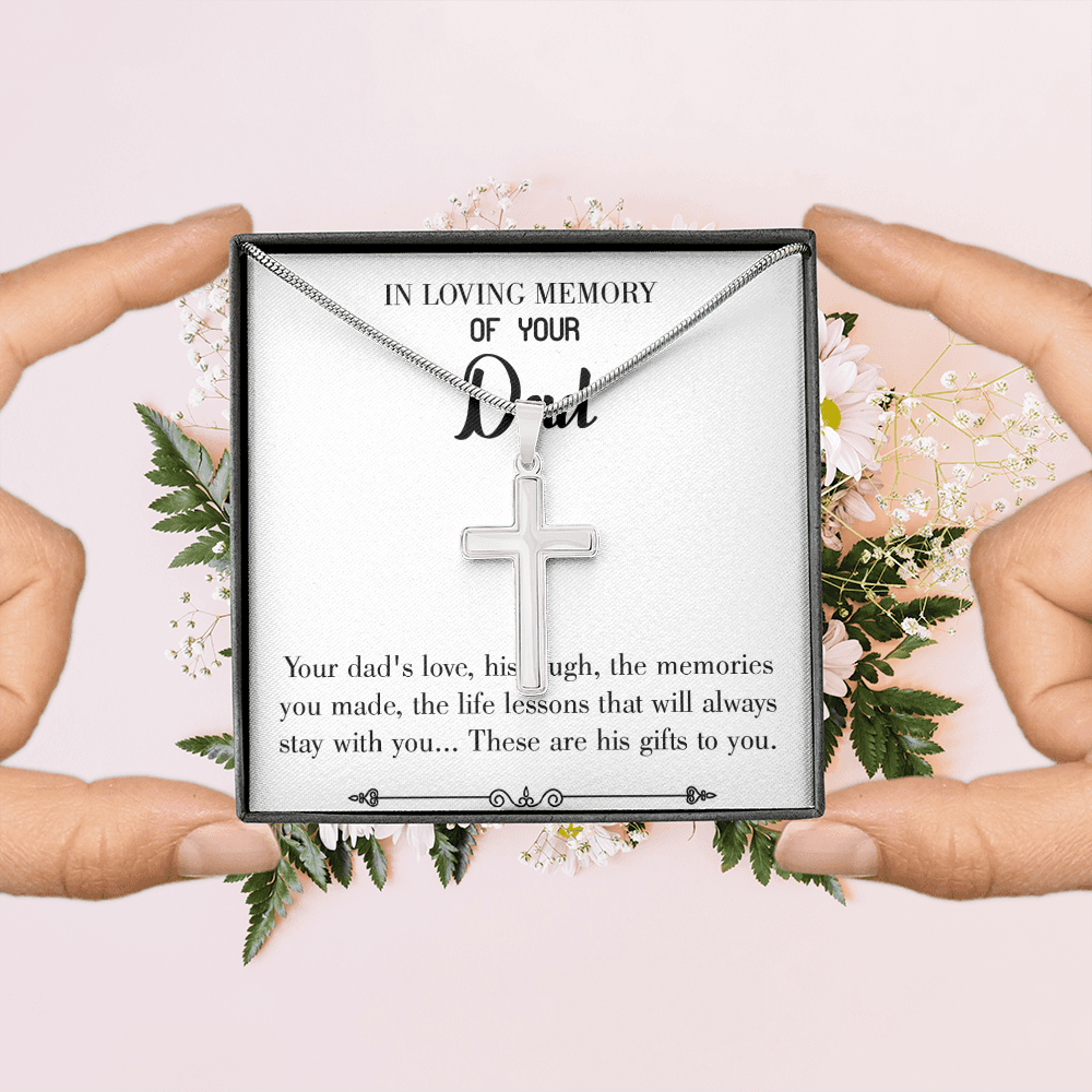 Life's Lesson Dad Memorial Gift Dad Memorial Cross Necklace Sympathy Gift Loss of Father Condolence Message Card-Express Your Love Gifts