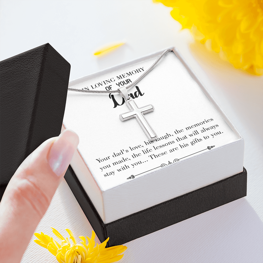Life's Lesson Dad Memorial Gift Dad Memorial Cross Necklace Sympathy Gift Loss of Father Condolence Message Card-Express Your Love Gifts