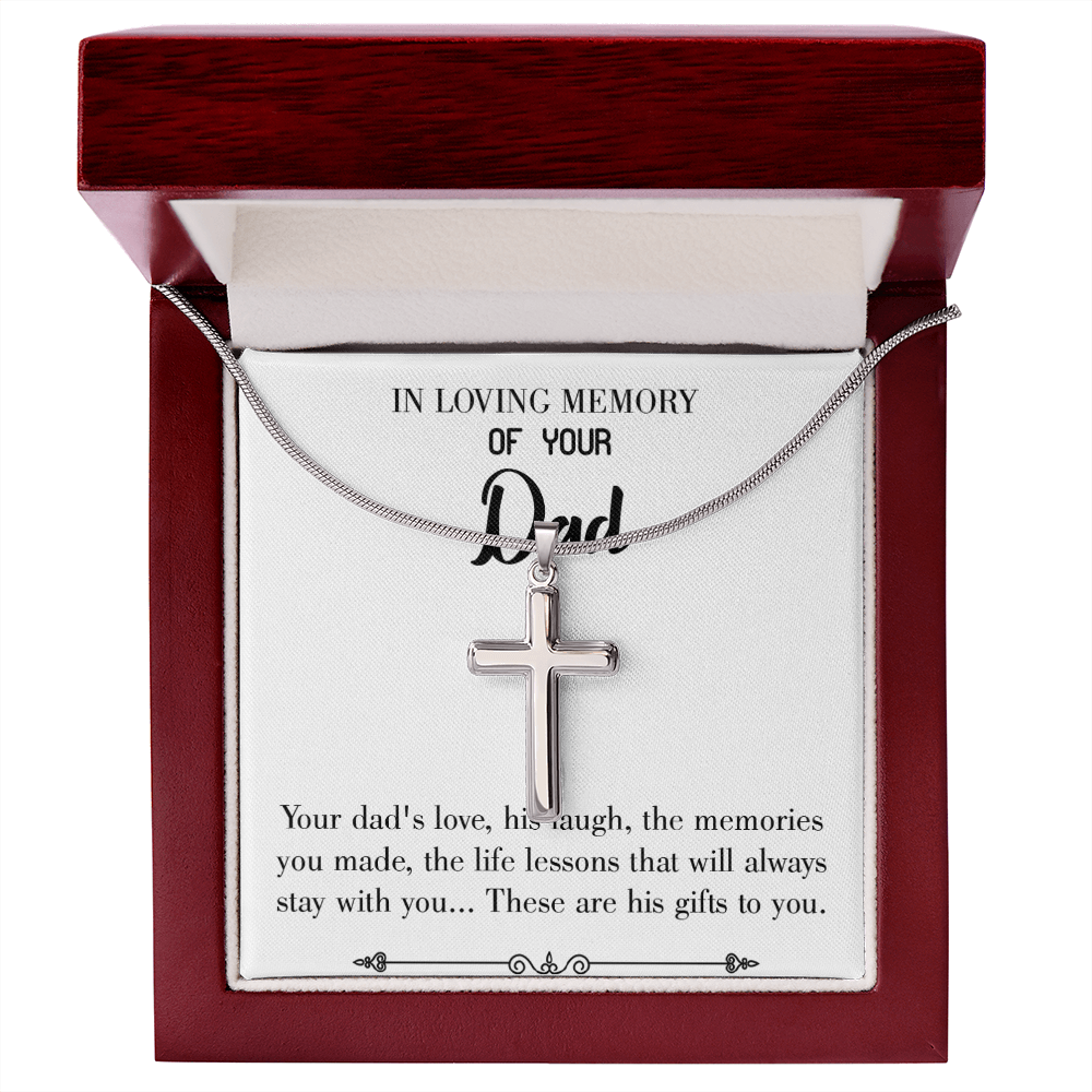 Life's Lesson Dad Memorial Gift Dad Memorial Cross Necklace Sympathy Gift Loss of Father Condolence Message Card-Express Your Love Gifts