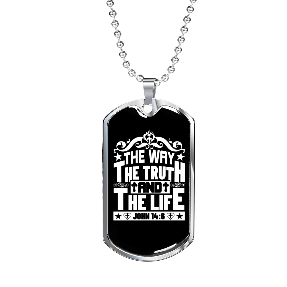Life Truth Way Christian Necklace Stainless Steel or 18k Gold Dog Tag 24" Chain-Express Your Love Gifts