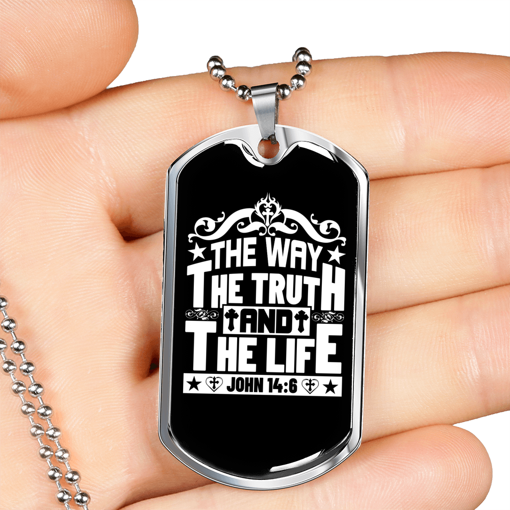Life Truth Way Christian Necklace Stainless Steel or 18k Gold Dog Tag 24" Chain-Express Your Love Gifts