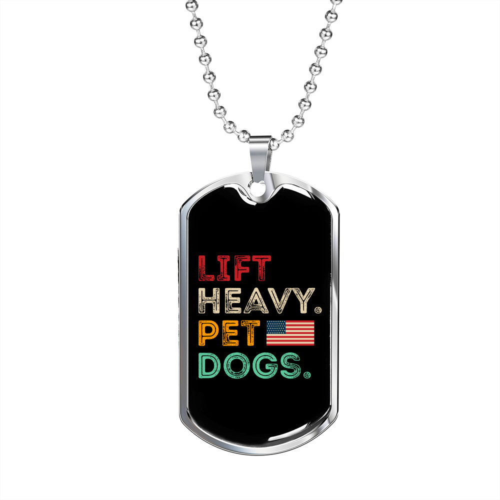 Lift Heavy Necklace Stainless Steel or 18k Gold Dog Tag 24" Chain-Express Your Love Gifts