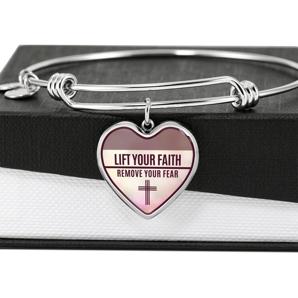 Lift Your Faith Heart Bangle Stainless Steel or 18k Gold 18-22"-Express Your Love Gifts