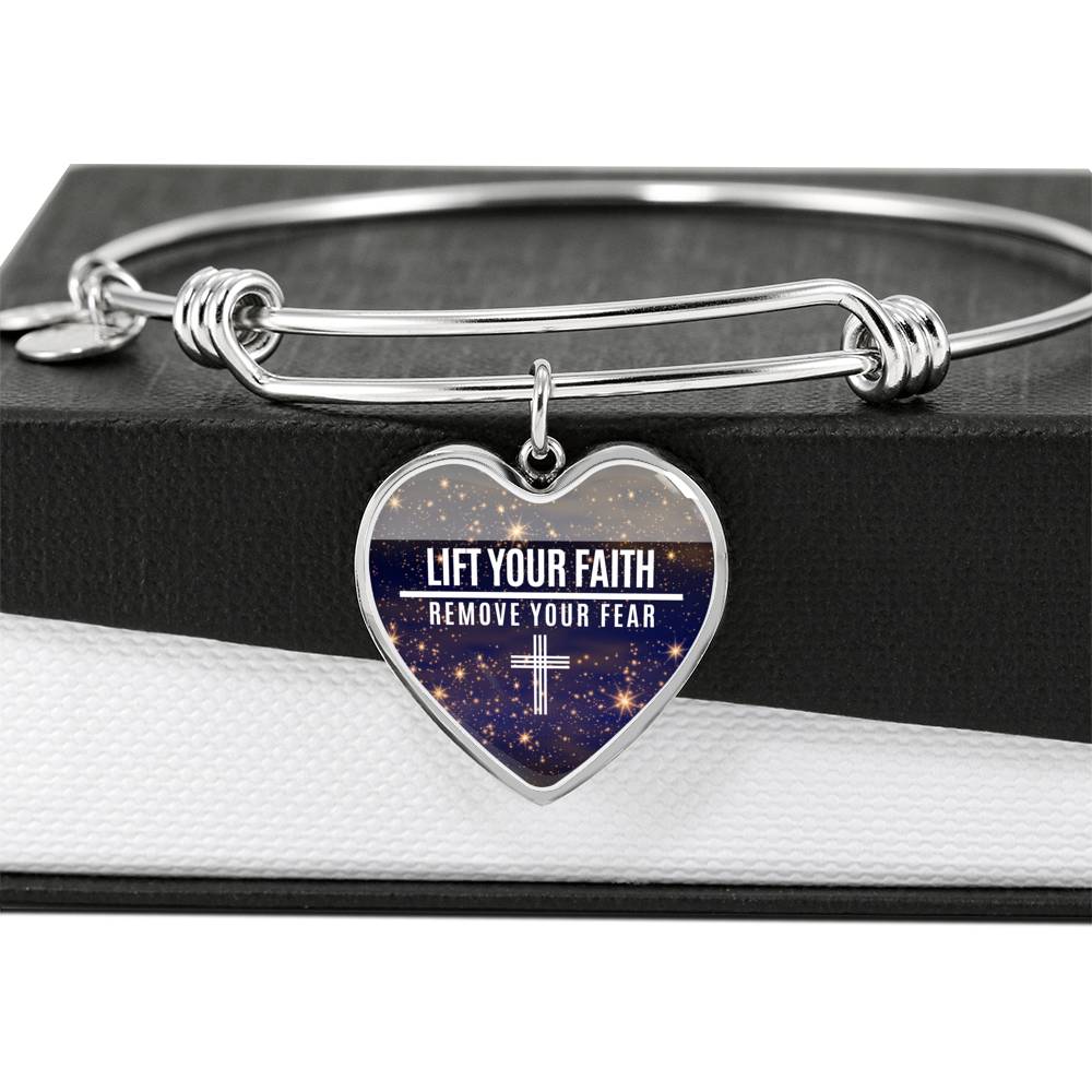 Lift Your Faith Remove Your Fear Heart Bangle Stainless Steel or 18k Gold 18-22"-Express Your Love Gifts