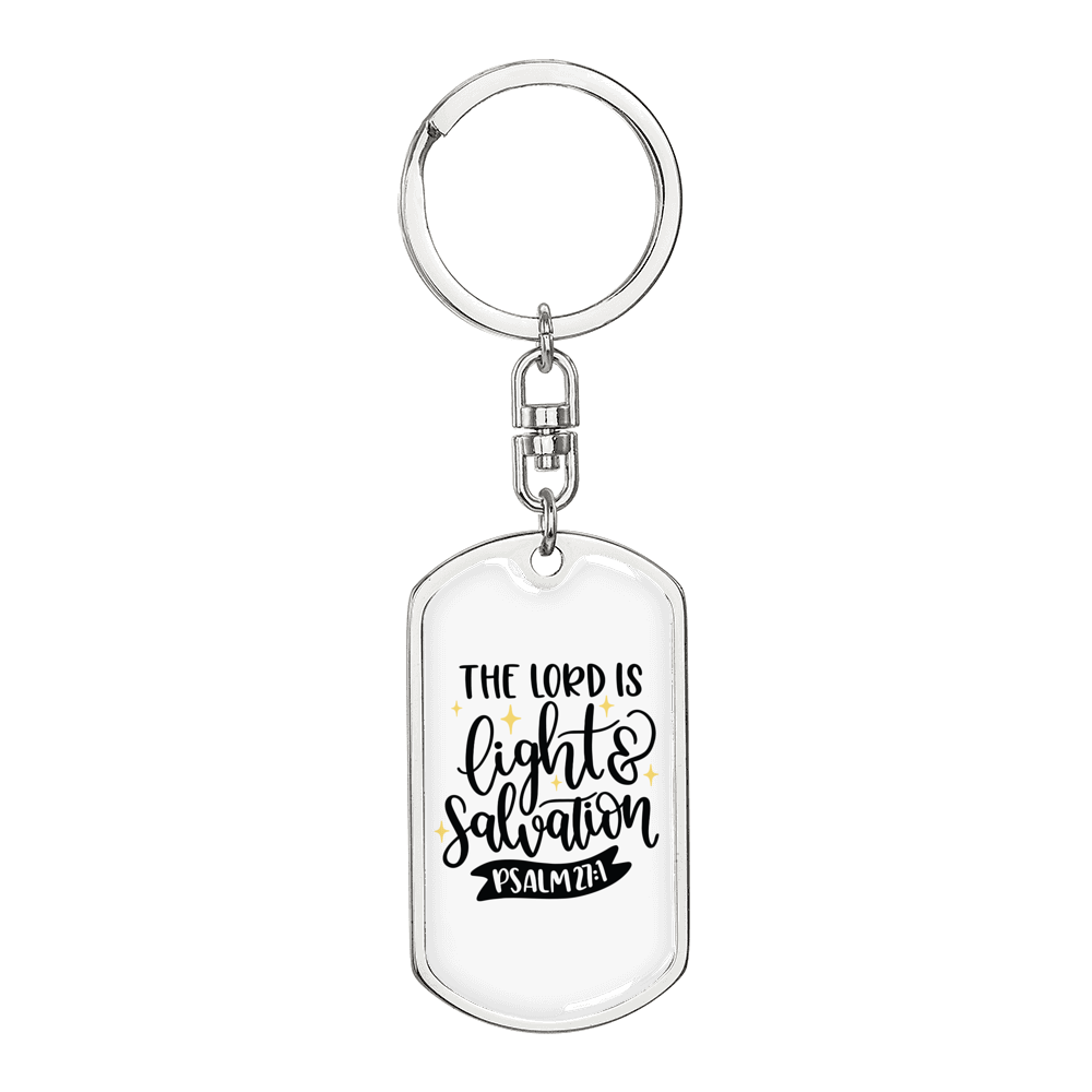 Light And Salvation Psalm 27:1 Keychain Stainless Steel or 18k Gold Dog Tag Keyring-Express Your Love Gifts