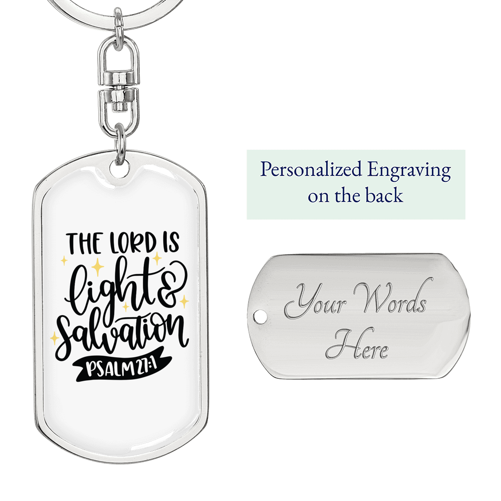 Light And Salvation Psalm 27:1 Keychain Stainless Steel or 18k Gold Dog Tag Keyring-Express Your Love Gifts
