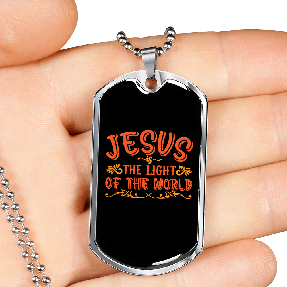 Light Of The World Christian Necklace Stainless Steel or 18k Gold Dog Tag 24" Chain-Express Your Love Gifts