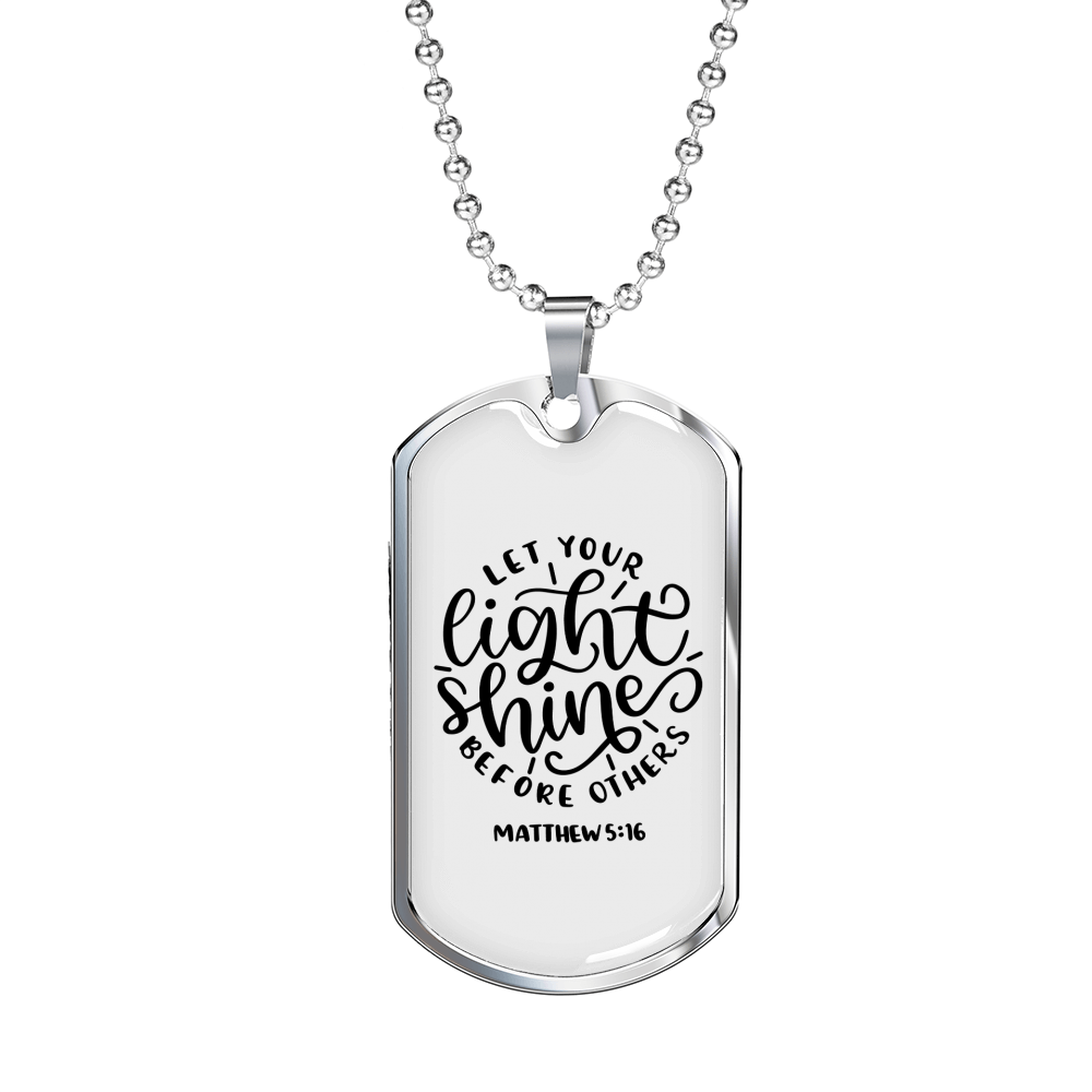 Light Shine Christian Necklace Stainless Steel or 18k Gold Dog Tag 24" Chain-Express Your Love Gifts