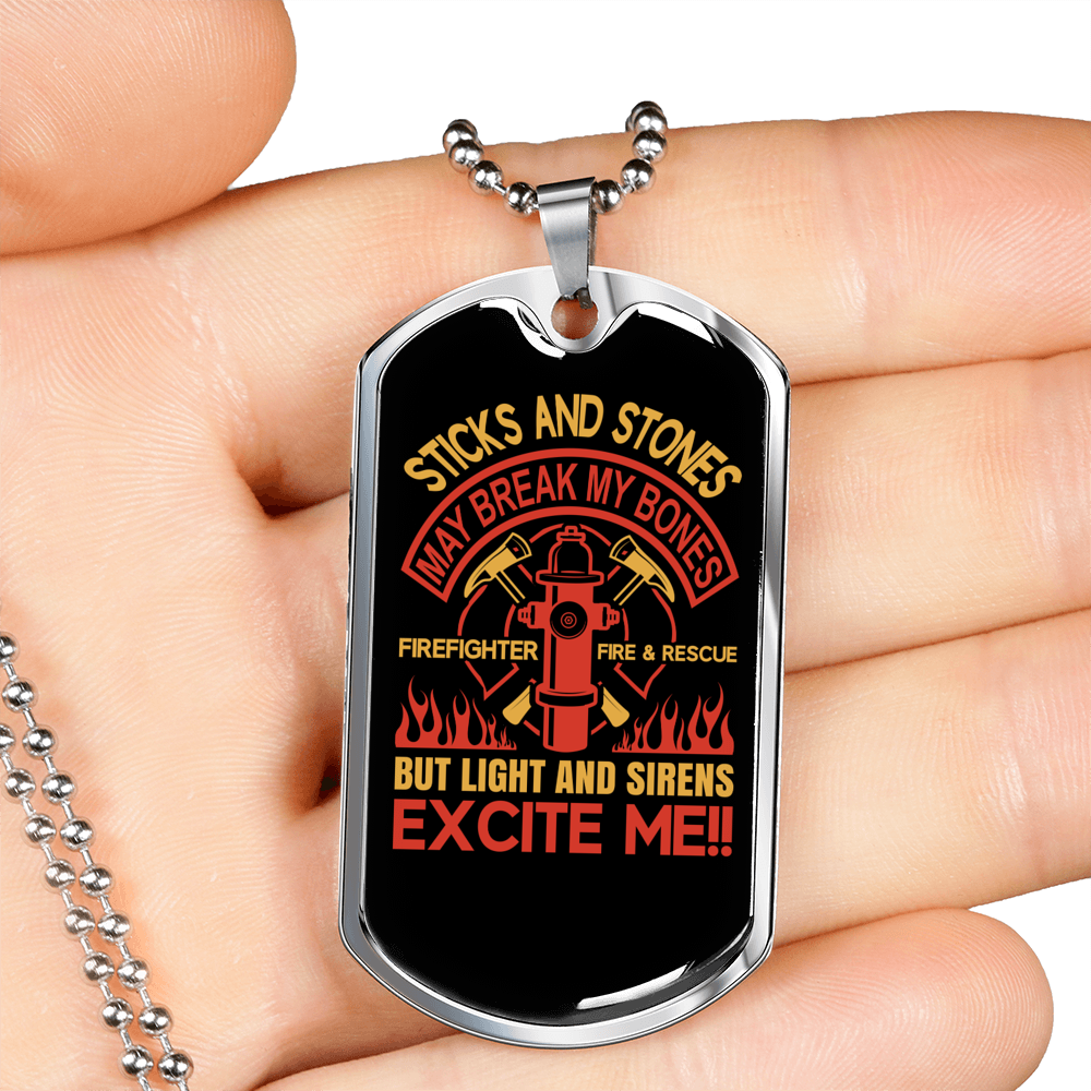 Light Sirens Excite Me Firefighter Gift Stainless Steel or 18k Gold Dog Tag 24" Chain-Express Your Love Gifts