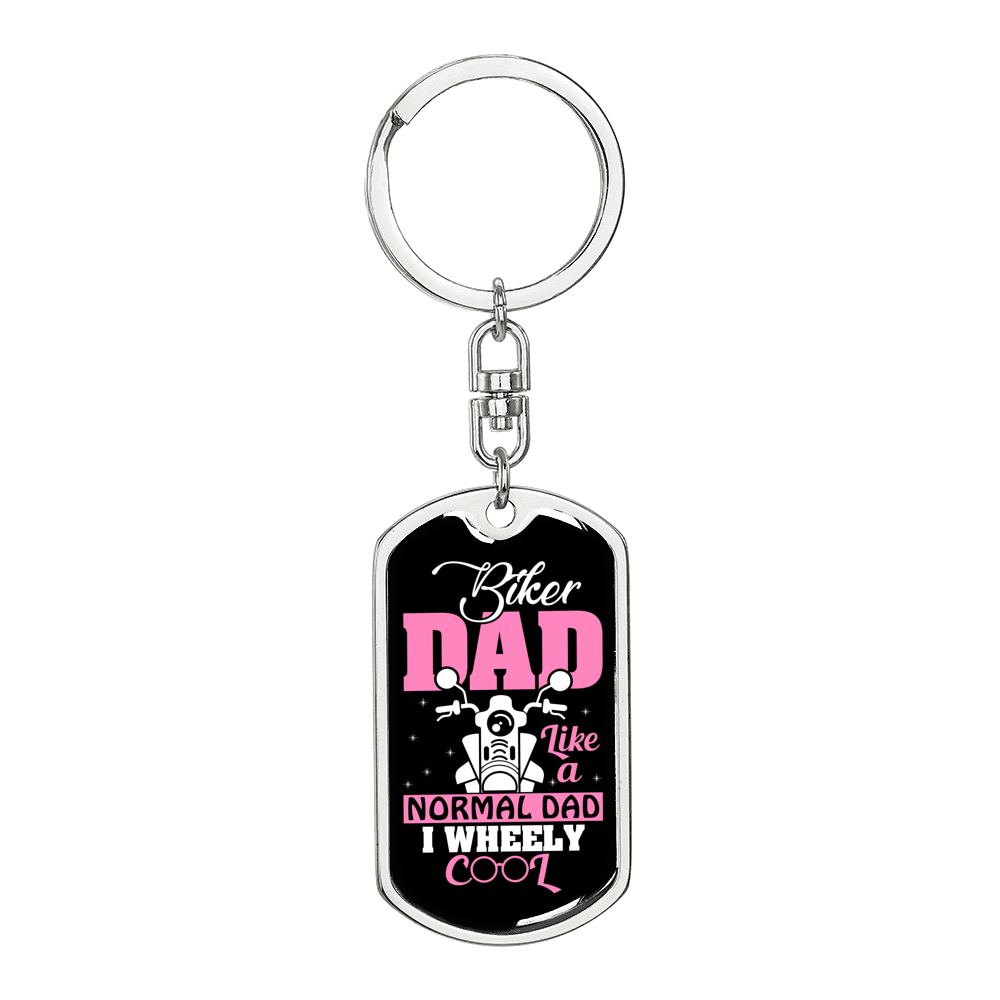 Like A Normal Dad Biker Keychain Stainless Steel or 18k Gold Dog Tag Keyring-Express Your Love Gifts