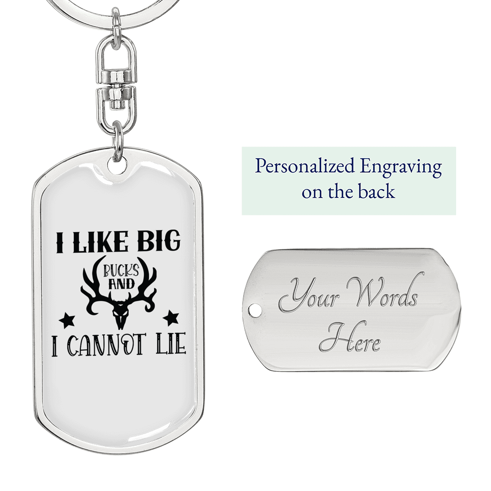Like Big Bucks Keychain Stainless Steel or 18k Gold Dog Tag Keyring-Express Your Love Gifts