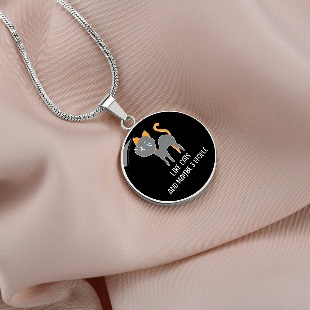 Like Cats And Circle Necklace Stainless Steel or 18k Gold 18-22"-Express Your Love Gifts