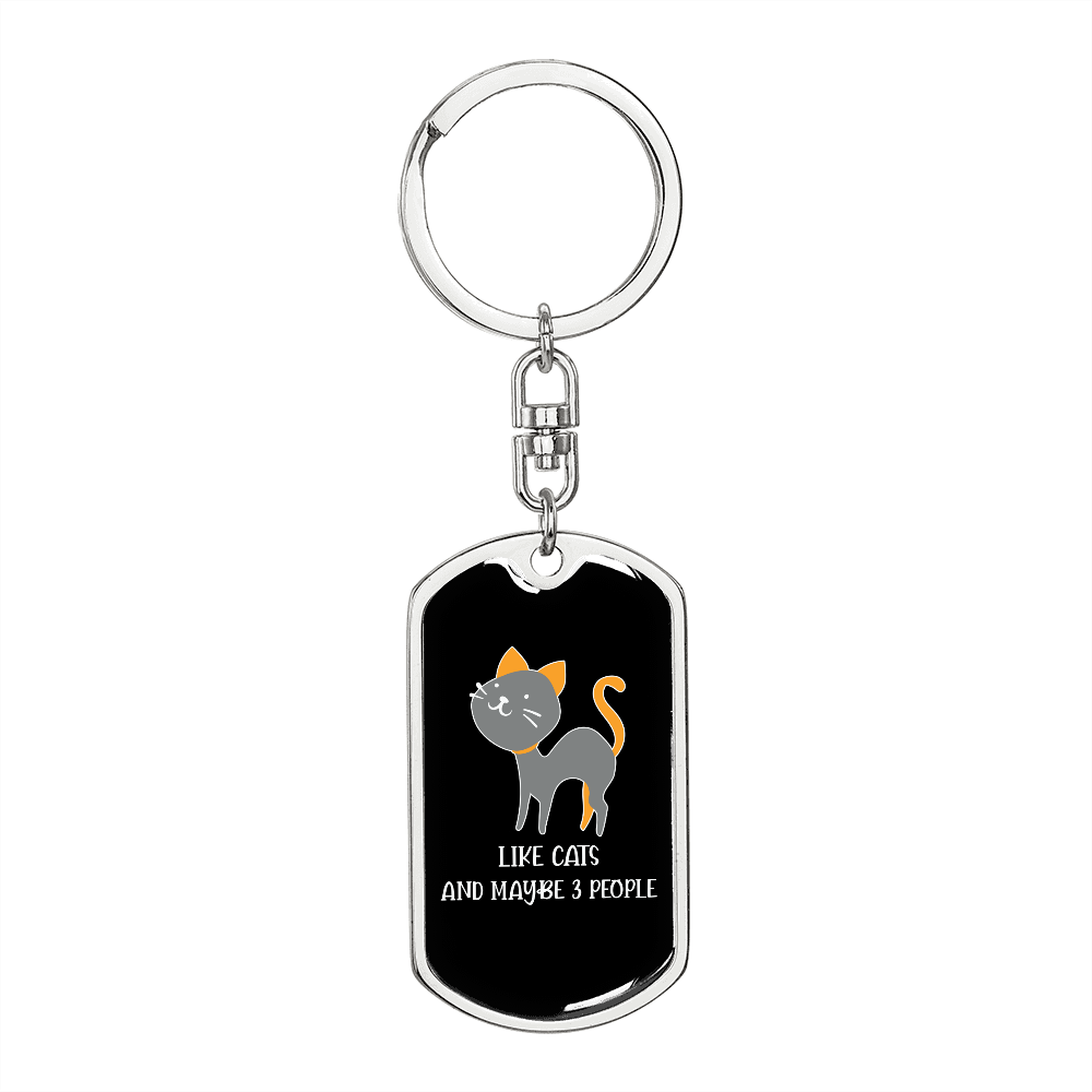 Like Cats And Keychain Stainless Steel or 18k Gold Dog Tag Keyring-Express Your Love Gifts