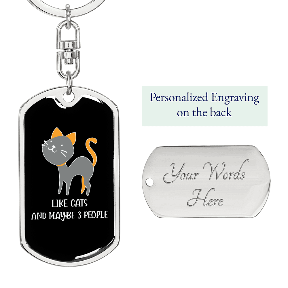 Like Cats And Keychain Stainless Steel or 18k Gold Dog Tag Keyring-Express Your Love Gifts