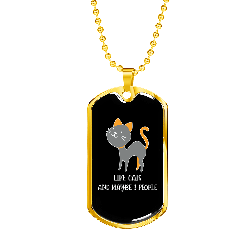 Like Cats And Necklace Stainless Steel or 18k Gold Dog Tag 24" Chain-Express Your Love Gifts