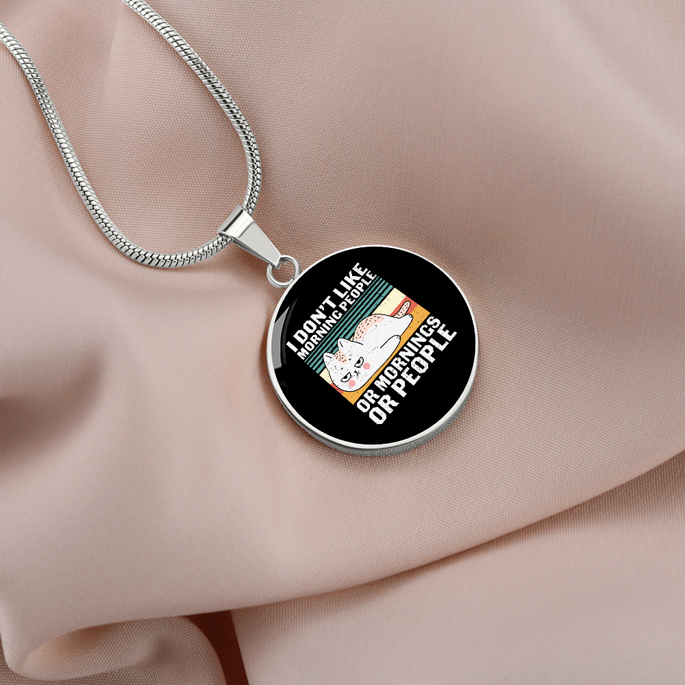 Like Morning People Cat Circle Necklace Stainless Steel or 18k Gold 18-22"-Express Your Love Gifts