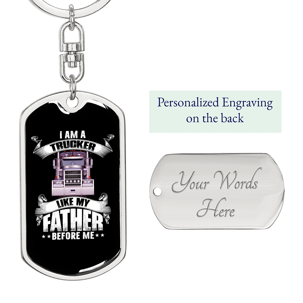 Like My Father Swivel Trucker Keychain Dog Tag Stainless Steel or 18k Gold-Express Your Love Gifts