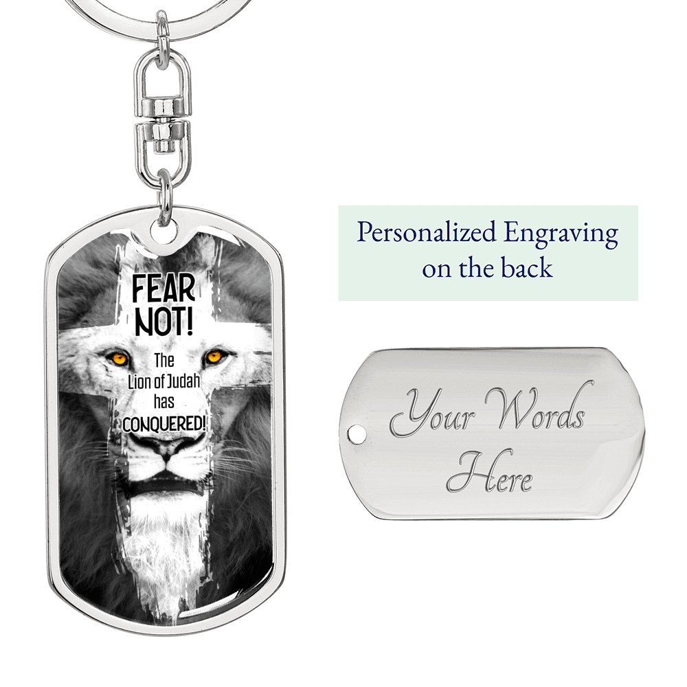 Lion Of Judah Swivel Keychain Dog Tag Stainless Steel or 18k Gold-Express Your Love Gifts