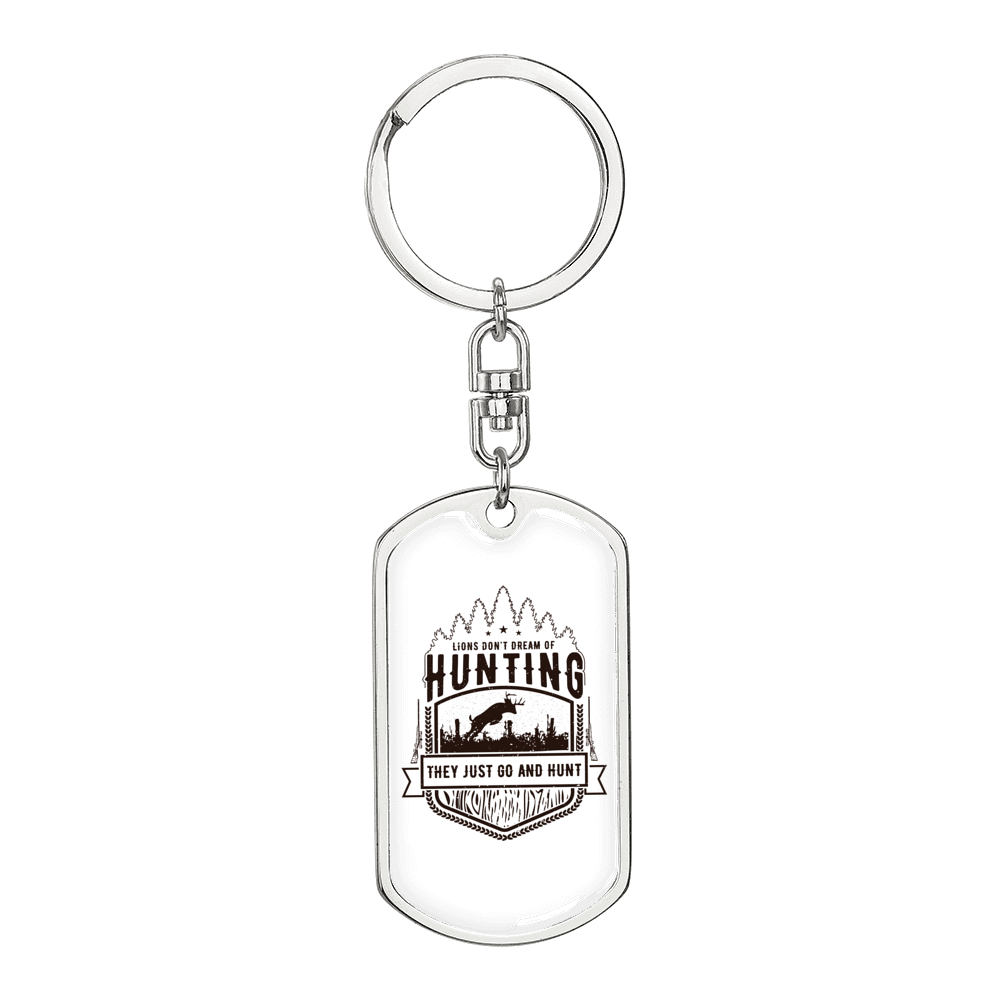 Lions Just Go And Hunt Keychain Stainless Steel or 18k Gold Dog Tag Keyring-Express Your Love Gifts
