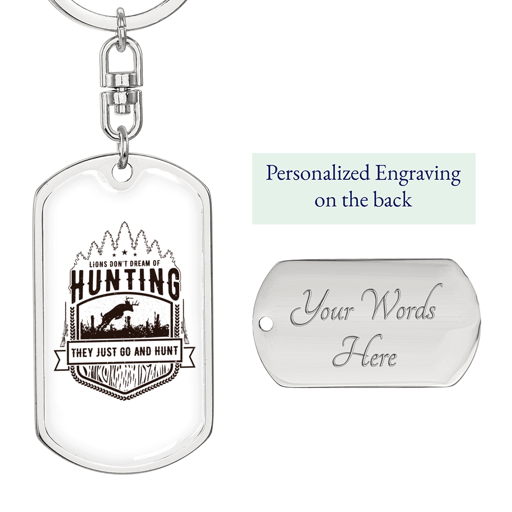 Lions Just Go And Hunt Keychain Stainless Steel or 18k Gold Dog Tag Keyring-Express Your Love Gifts